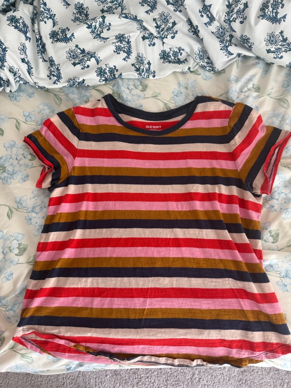 Old Navy Multicolor Striped Short Sleeve Tee - Pink, Brown & Navy